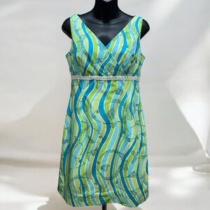 Lilly Pulitzer Green Blue Making Waves Shift Dress size 4